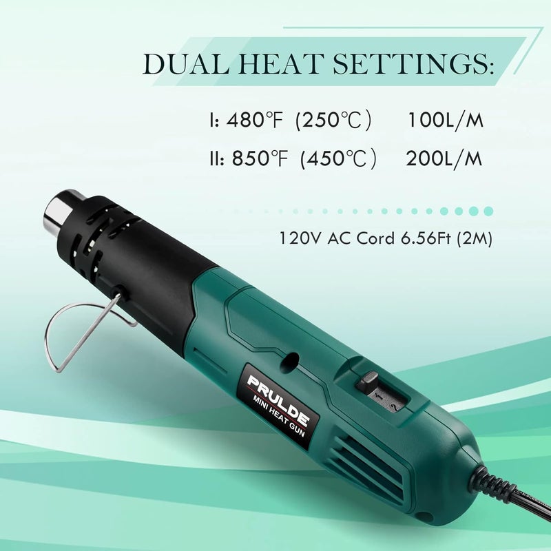 NEU MASTER PRULDE Mini Heat Gun 2-Temp 480°F-850°F (250°C-450°C) Hot Air Gun Tool with 6.56Ft UL Cord & Reflector Nozzle for Crafting, Shrink Tubing, Vinyl Wrap, Candle Making, Embossing, Epoxy Resin - Image 2